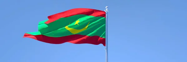 Representación en 3D de la bandera nacional de Mauritania ondeando al viento — Foto de Stock