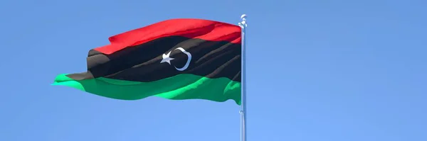3D vykreslování národní vlajky Libye vlnící se ve větru proti modré obloze — Stock fotografie