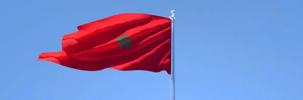 Representación en 3D de la bandera nacional de Marruecos ondeando al viento —  Fotos de Stock