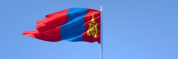 Representación en 3D de la bandera nacional de Mongolia ondeando al viento — Foto de Stock