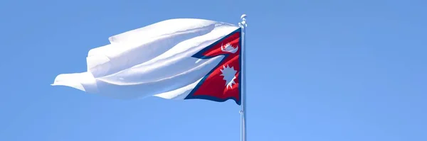 尼泊尔国旗在风中飘扬的3D渲染 — 图库照片
