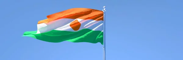 Representación en 3D de la bandera nacional de Níger ondeando al viento — Foto de Stock