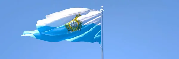 Representación en 3D de la bandera nacional de San Marino ondeando al viento — Foto de Stock