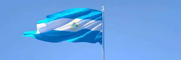 3D-Darstellung der Nationalflagge Nicaraguas, die im Wind weht — Stockfoto