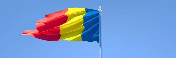 3D-Darstellung der rumänischen Nationalflagge, die im Wind weht — Stockfoto