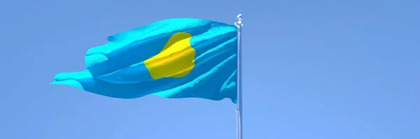 Representación en 3D de la bandera nacional de Palaos ondeando al viento — Foto de Stock