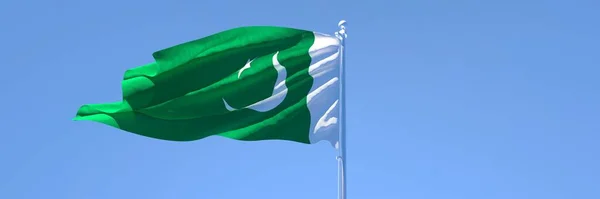 Representación en 3D de la bandera nacional de Pakistán ondeando al viento — Foto de Stock