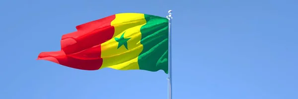 Representación en 3D de la bandera nacional de Senegal ondeando al viento — Foto de Stock