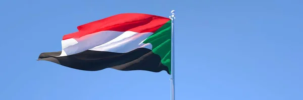 Szudán nemzeti zászlajának 3D-s renderelése a szélben — Stock Fotó