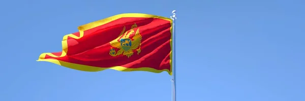 Representación en 3D de la bandera nacional de Montenegro ondeando al viento — Foto de Stock