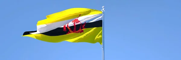 Representación en 3D de la bandera nacional de Brunéi ondeando al viento — Foto de Stock