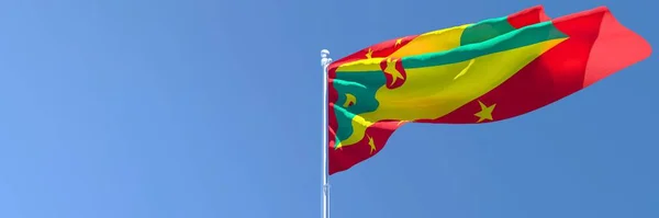 Representación en 3D de la bandera nacional de Granada ondeando al viento — Foto de Stock