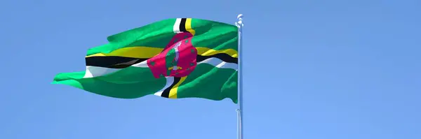 3D renderização da bandeira nacional da Dominica acenando ao vento — Fotografia de Stock