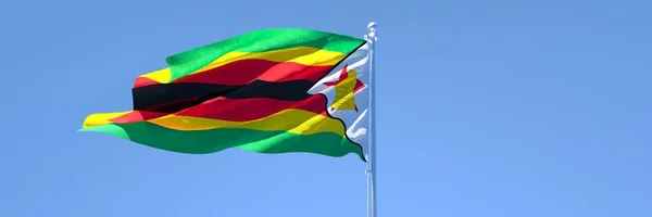 Rendering 3D della bandiera nazionale dello Zimbabwe sventola nel vento — Foto Stock