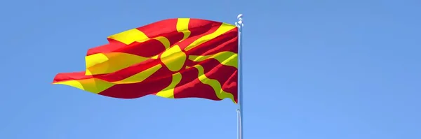 Representación en 3D de la bandera nacional de Macedonia ondeando al viento — Foto de Stock