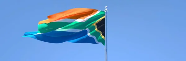 Representación en 3D de la bandera nacional de Sudáfrica ondeando al viento —  Fotos de Stock