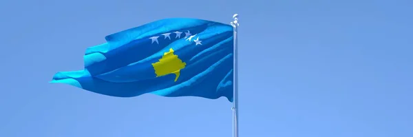 3D-weergave van de nationale vlag van Kosovo wapperend in de wind — Stockfoto