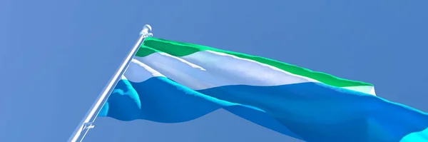 3D απόδοση της εθνικής σημαίας της Σιέρα Λεόνε κυματίζει στον άνεμο — Φωτογραφία Αρχείου