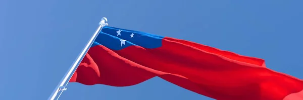 Representación 3D de la bandera nacional de Samoa ondeando en el viento — Foto de Stock