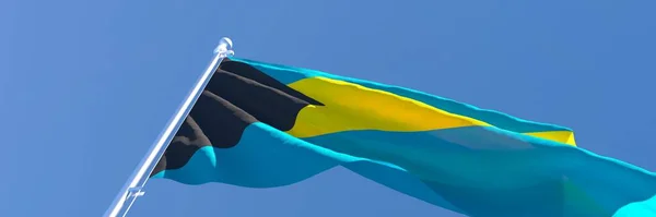 Representación en 3D de la bandera nacional de las islas Bahama ondeando al viento —  Fotos de Stock