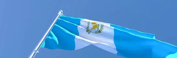 3D απόδοση της εθνικής σημαίας της Γουατεμάλας κυματίζει στον άνεμο — Φωτογραφία Αρχείου