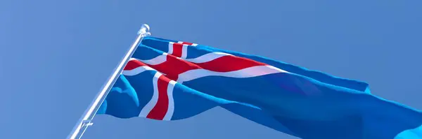 Rendu 3D du drapeau national de l'Islande agitant le vent — Photo