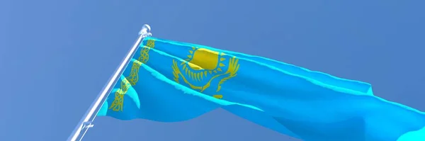 3D-Darstellung der Nationalflagge Kasachstans, die im Wind weht — Stockfoto