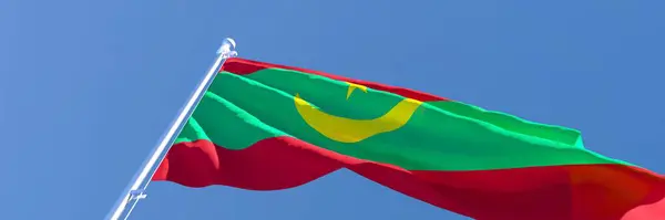 Representación en 3D de la bandera nacional de Mauritania ondeando al viento — Foto de Stock