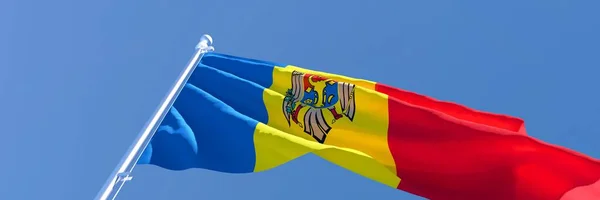 Representación en 3D de la bandera nacional de Moldavia ondeando al viento — Foto de Stock
