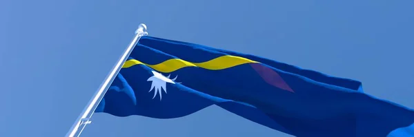 Representación en 3D de la bandera nacional de Nauru ondeando al viento — Foto de Stock