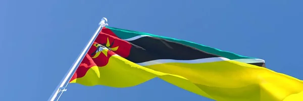 Representación en 3D de la bandera nacional de Mozambique ondeando al viento — Foto de Stock