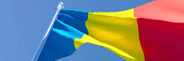 Rendering 3D della bandiera nazionale della Romania sventola nel vento — Foto Stock