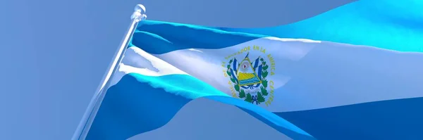 3D-Darstellung der Nationalflagge Salvadors, die im Wind weht — Stockfoto