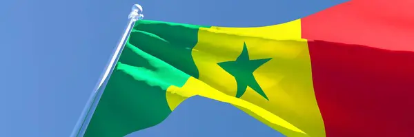 Representación en 3D de la bandera nacional de Senegal ondeando al viento — Foto de Stock