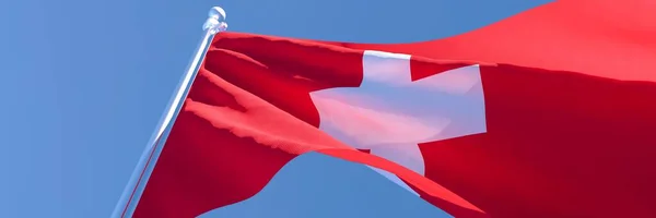 瑞士国旗在风中飘扬的3D渲染 — 图库照片