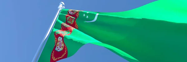 Representación en 3D de la bandera nacional de Turkmenistán ondeando al viento — Foto de Stock