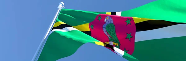 3D renderowanie flagi narodowej Dominiki machając na wietrze — Zdjęcie stockowe
