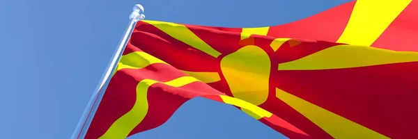 Representación en 3D de la bandera nacional de Macedonia ondeando al viento — Foto de Stock