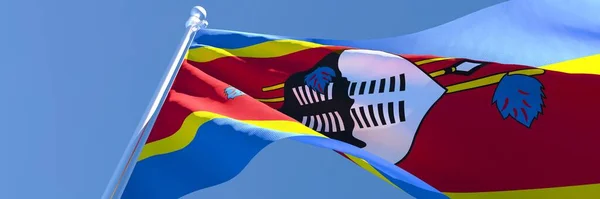 Representación en 3D de la bandera nacional de Suazilandia ondeando al viento —  Fotos de Stock