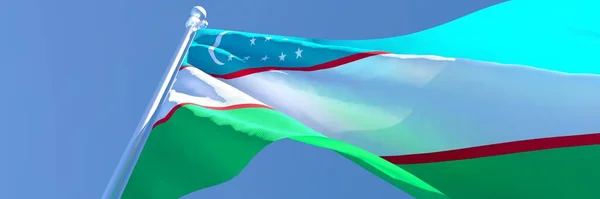 Rendu 3D du drapeau national de l'Ouzbékistan agitant le vent — Photo