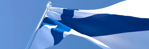 Representación en 3D de la bandera nacional de Finlandia ondeando al viento —  Fotos de Stock
