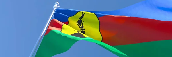 Rendu 3D du drapeau national de Nouvelle-Calédonie agitant dans le vent — Photo