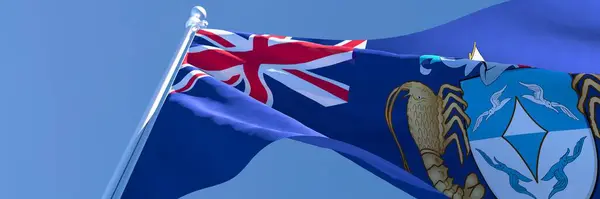Rüzgarda dalgalanan Tristan da Cunha 'nın ulusal bayrağının 3D görüntüsü — Stok fotoğraf