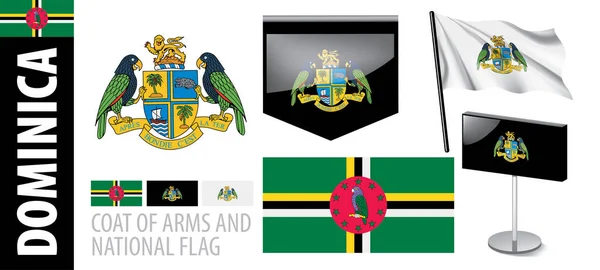 Conjunto de vectores del escudo de armas y bandera nacional de Dominica — Vector de stock