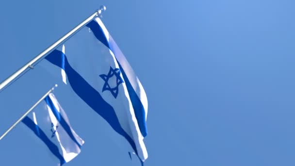 Η εθνική σημαία του Ισραήλ κυματίζει στον άνεμο — Αρχείο Βίντεο