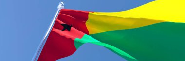 Rüzgarda sallanan Gine Bissau 'nun ulusal bayrağının 3D görüntüsü