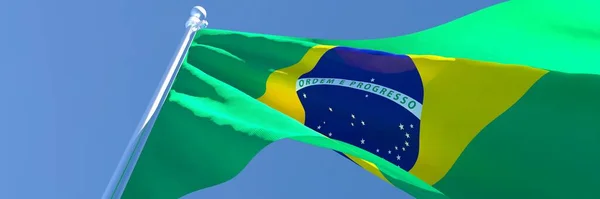 Renderização 3D da bandeira nacional do Brasil acenando ao vento — Fotografia de Stock