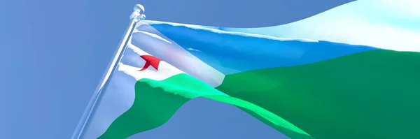 3D-Darstellung der Nationalflagge Dschibutis, die im Wind weht — Stockfoto