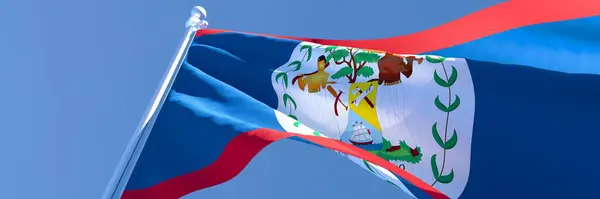 Representación en 3D de la bandera nacional de Belice ondeando al viento — Foto de Stock