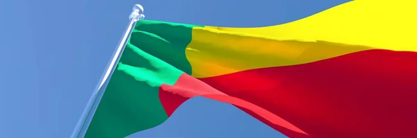 Representación en 3D de la bandera nacional de Benín ondeando al viento — Foto de Stock